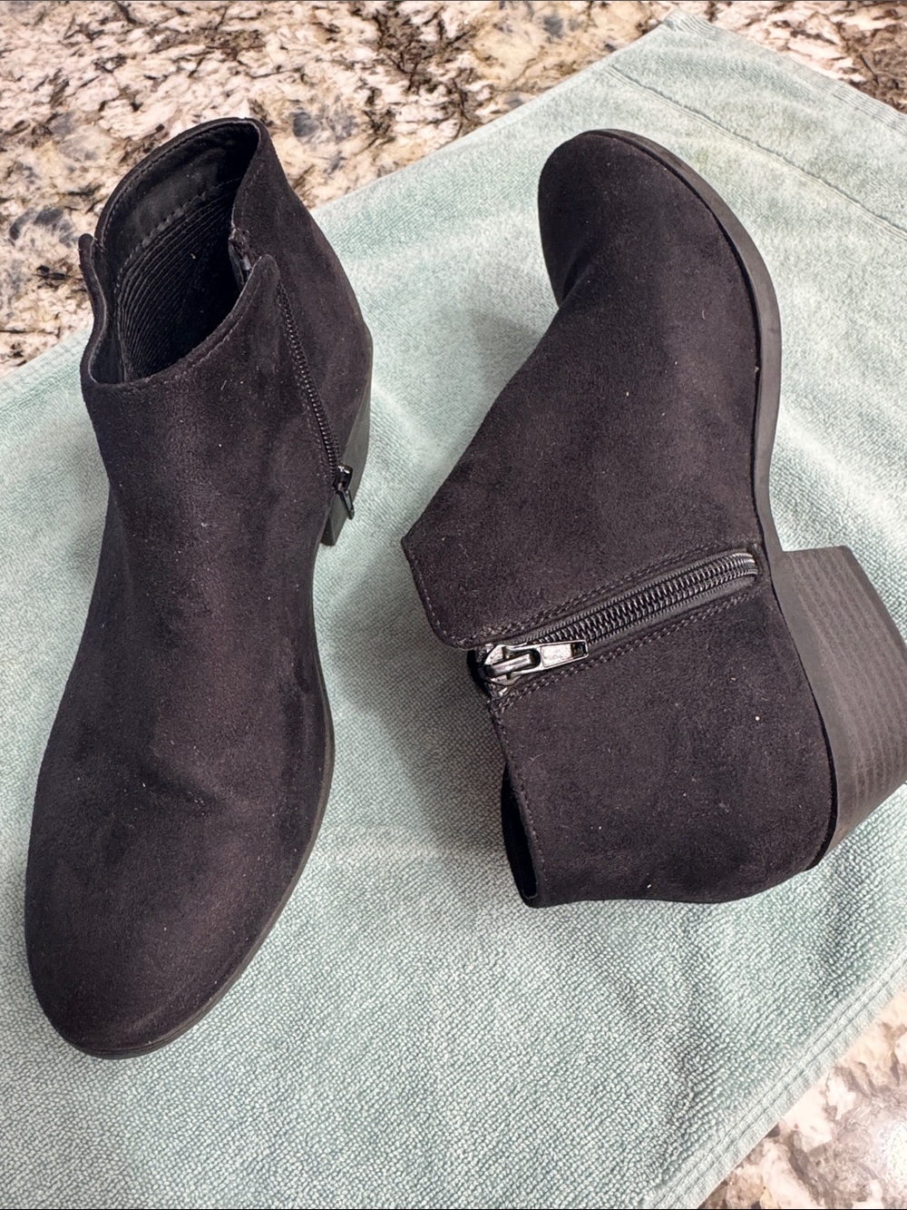 Women's Black Suede Ankle Booties with Side Zip